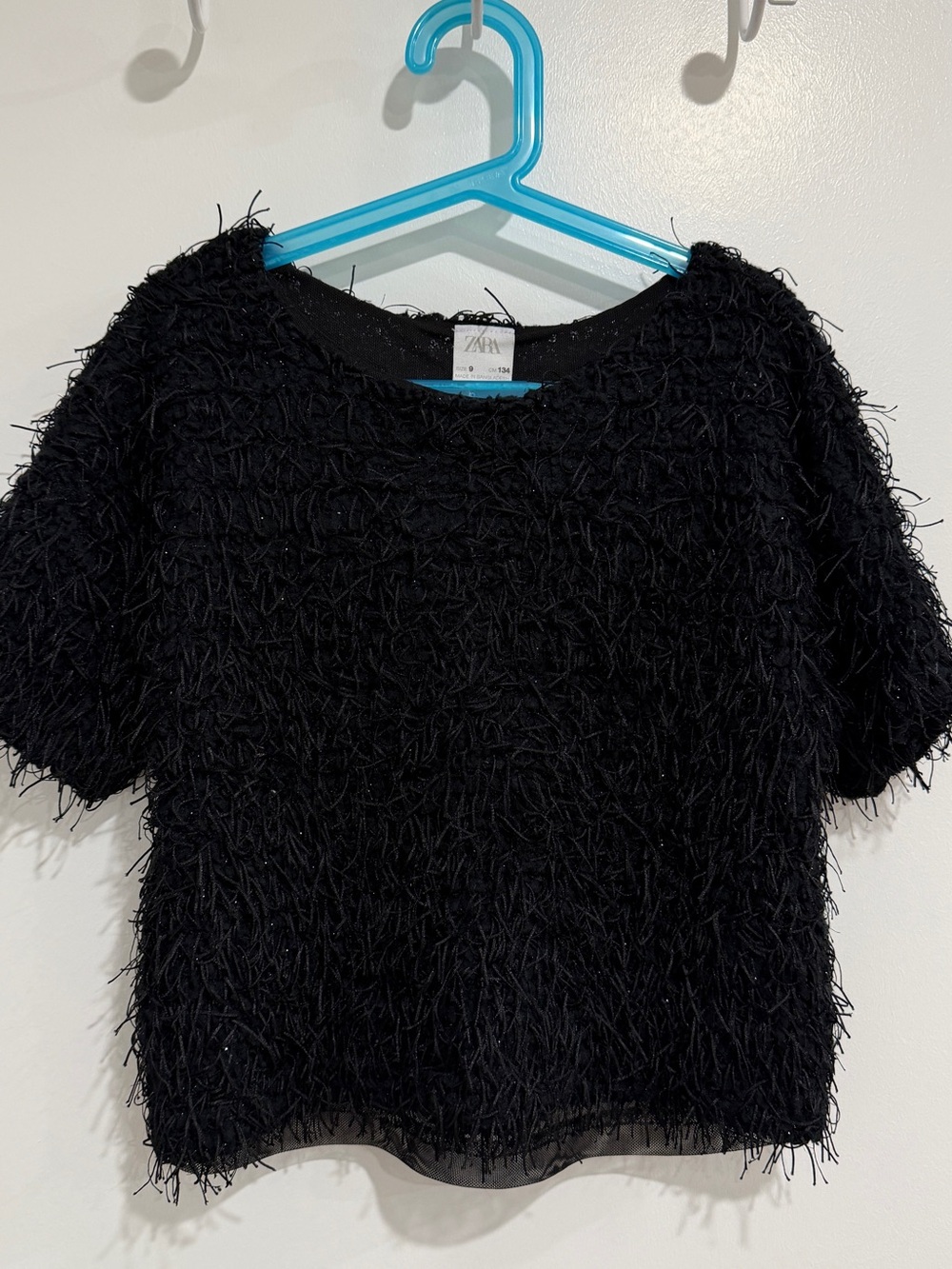 Zara Black Short Fringe Knit Crop Top
